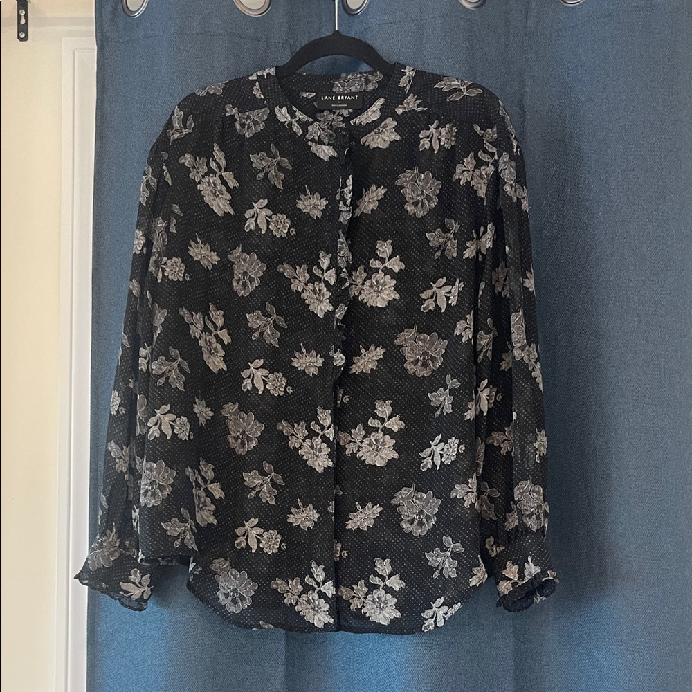 Lane Bryant Black and Gray Floral Blouse